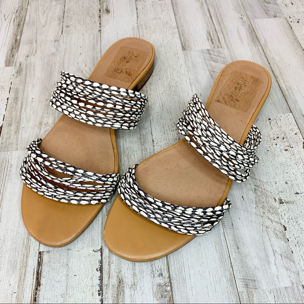 Madewell Tan Sandal with Braided Black and White Straps